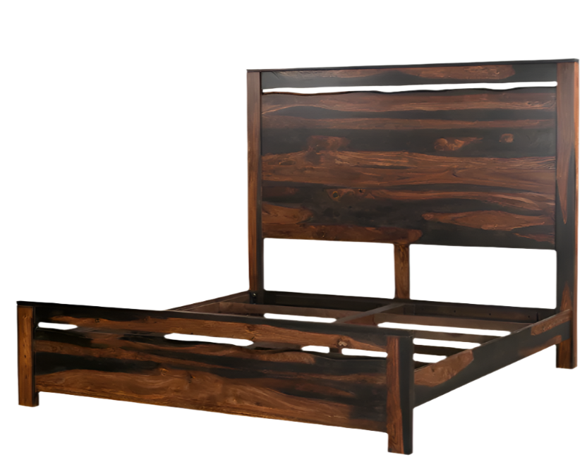 Evergrow Dark Brown Live-Edge Solid Wood King Bed Frame