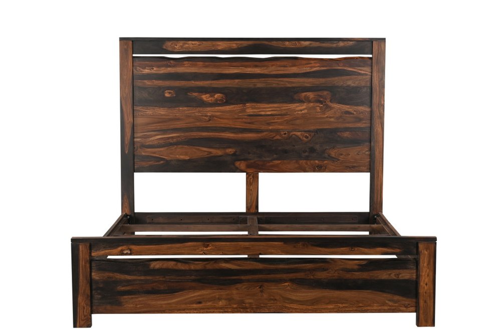 Evergrow Dark Brown Live-Edge Solid Wood King Bed Frame