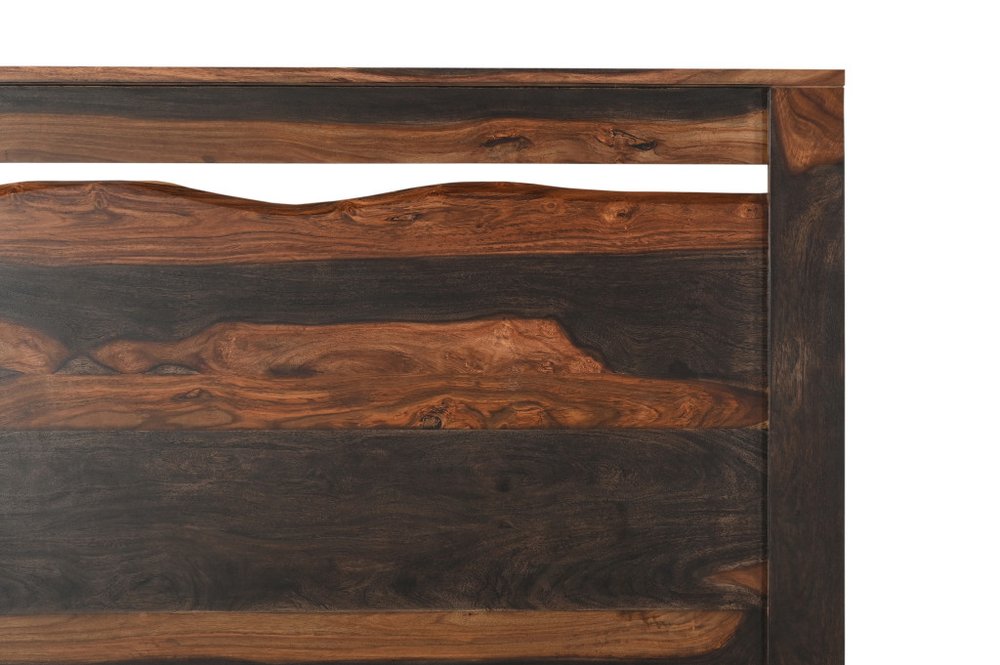 Evergrow Dark Brown Live-Edge Solid Wood King Bed Frame