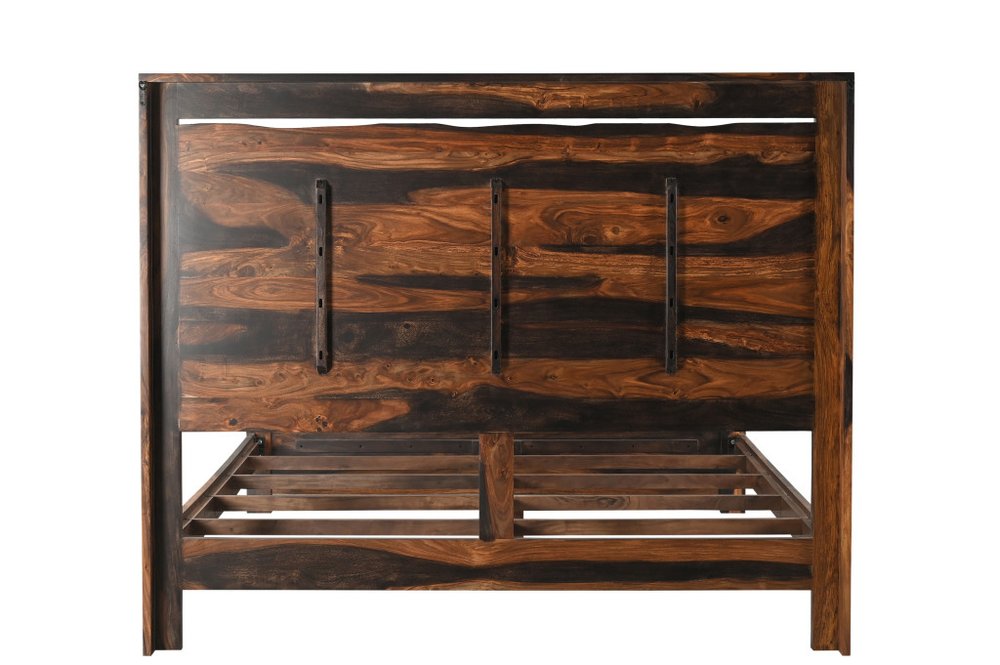 Evergrow Dark Brown Live-Edge Solid Wood King Bed Frame