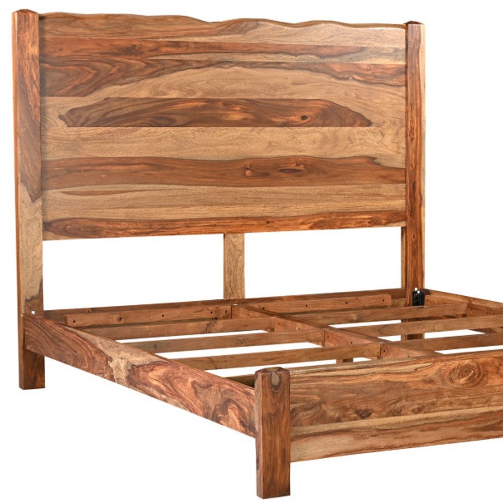 Everwood Brown Live-Edge Solid Sheesham Wood King Bed Frame