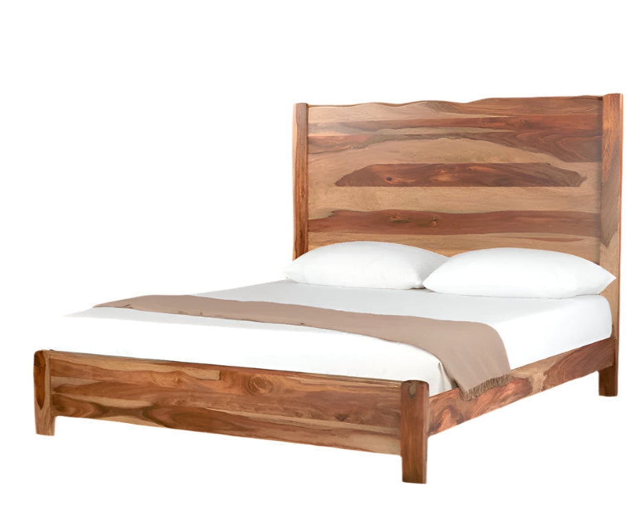 Everwood Brown Live-Edge Solid Sheesham Wood King Bed Frame