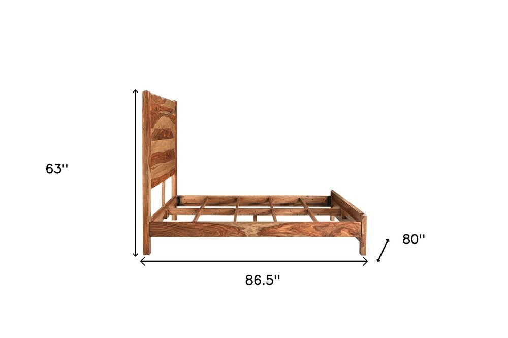 Everwood Brown Live-Edge Solid Sheesham Wood King Bed Frame