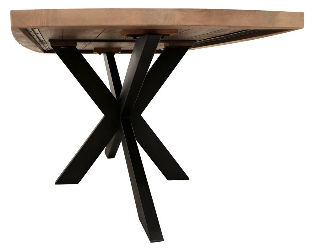Hawthorne 82″ Natural & Black Solid Wood Dining Table with Iron Pedestal Base