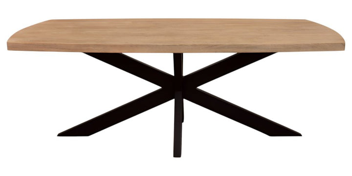 Montreux 82" Natural Solid Wood Dining Table with Black Iron Pedestal Base