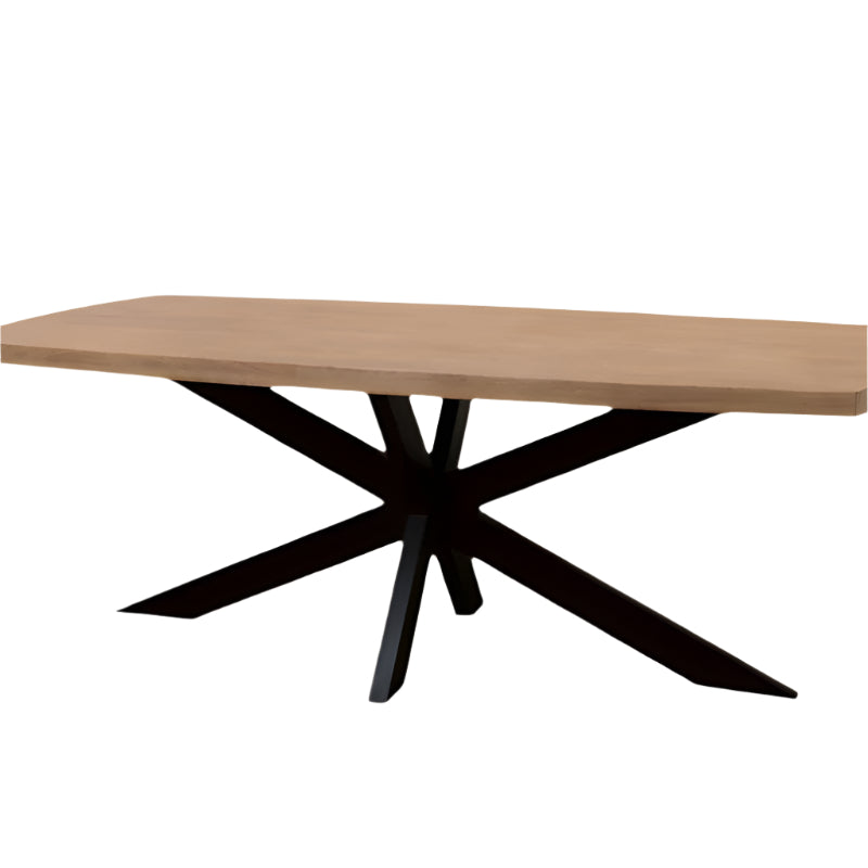 Hawthorne 82″ Natural & Black Solid Wood Dining Table with Iron Pedestal Base