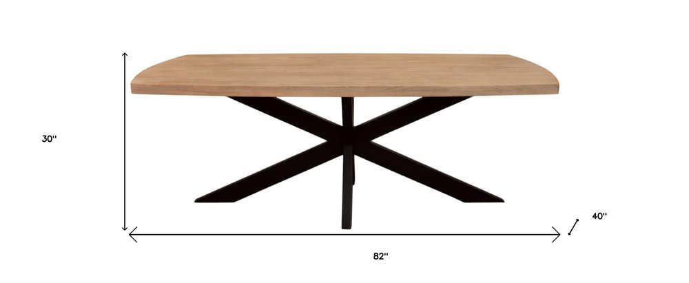 Montreux 82" Natural Solid Wood Dining Table with Black Iron Pedestal Base