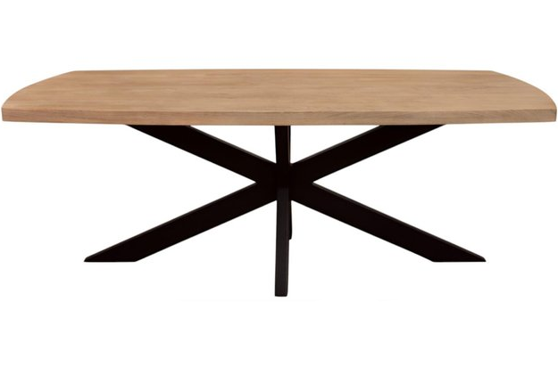 Hawthorne 82″ Natural & Black Solid Wood Dining Table with Iron Pedestal Base