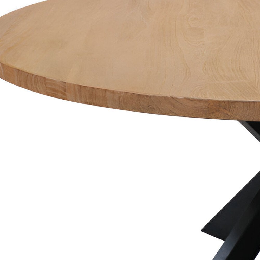 Savoy 60″ Natural & Black Solid Wood Round Dining Table with Iron Pedestal Base
