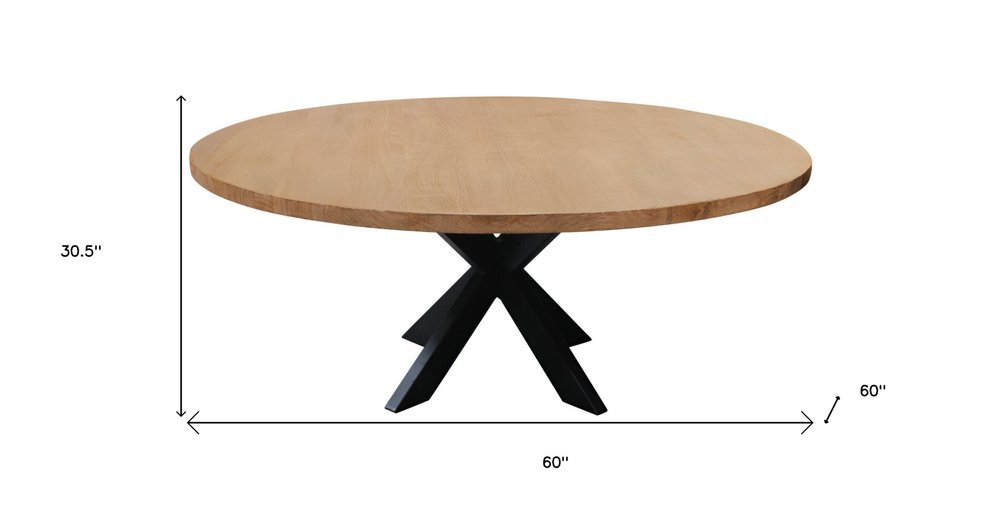 Savoy 60″ Natural & Black Solid Wood Round Dining Table with Iron Pedestal Base