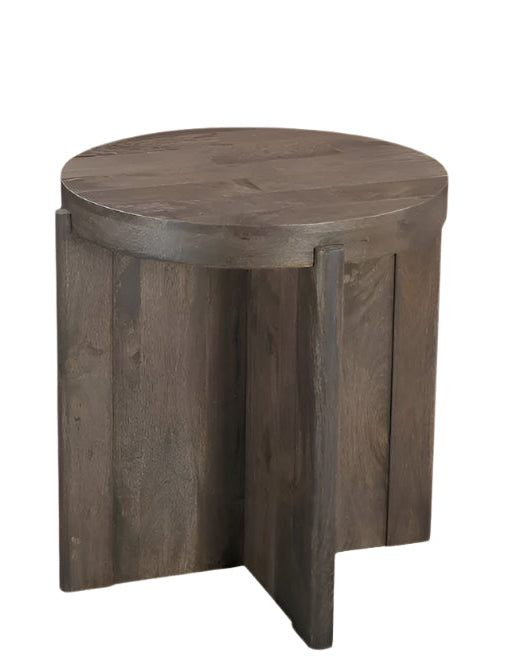 24" Brown Solid Wood Round Cross Leg End Table
