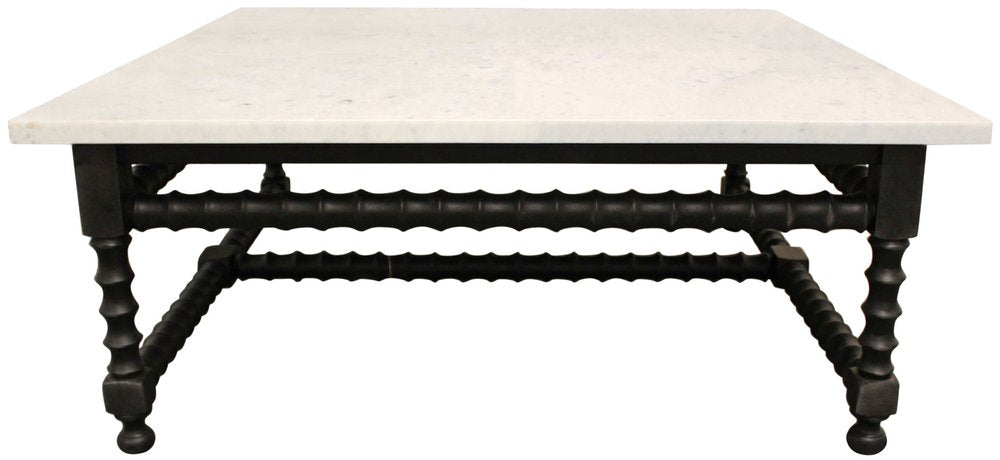 Milano 48″ White & Black Genuine Marble & Solid Wood Square Coffee Table