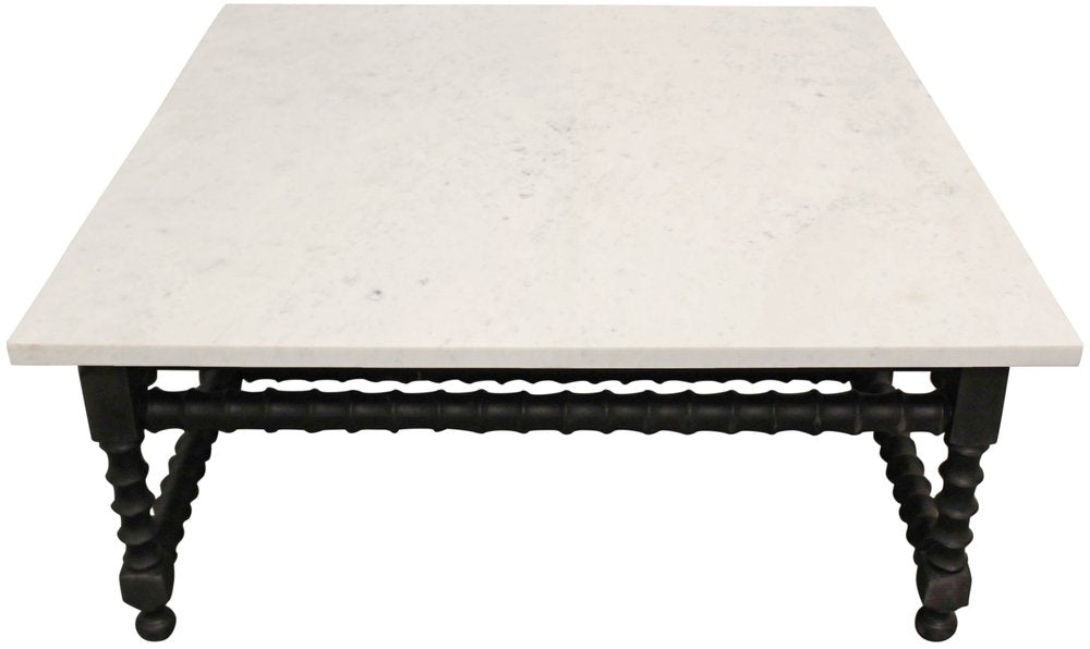 48-Inch White Marble and Black Solid Wood Square Coffee Table