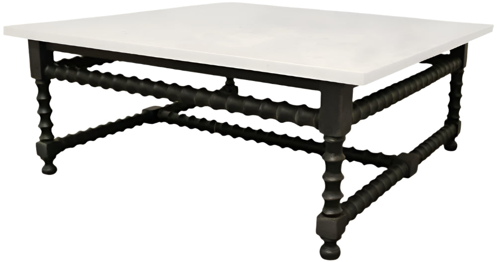 48-Inch White Marble and Black Solid Wood Square Coffee Table