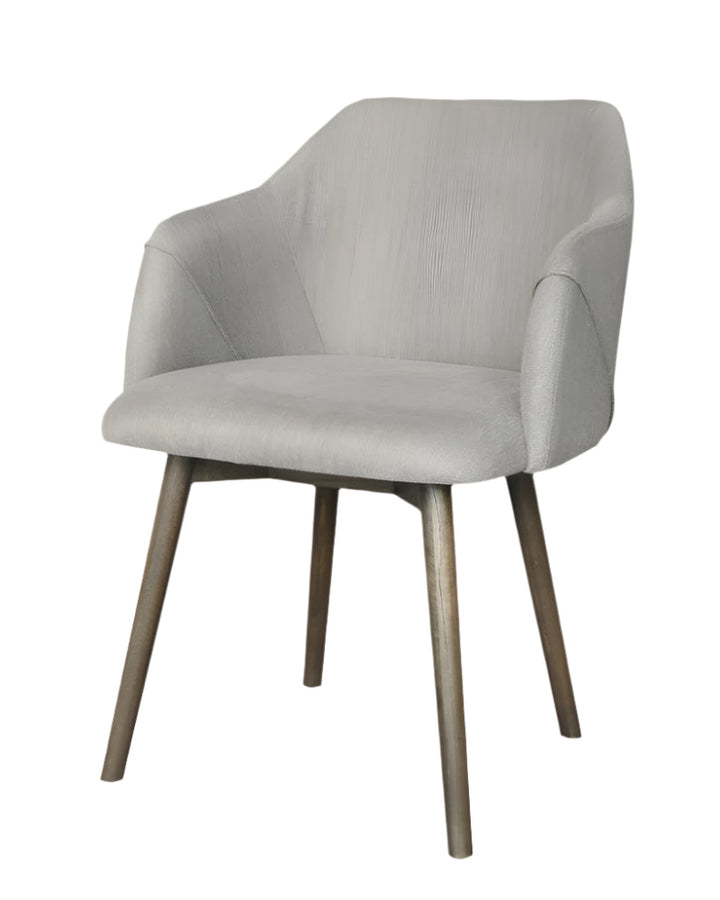 Soren 34" Gray Fabric Dining Arm Chair with Brown Wood Legs