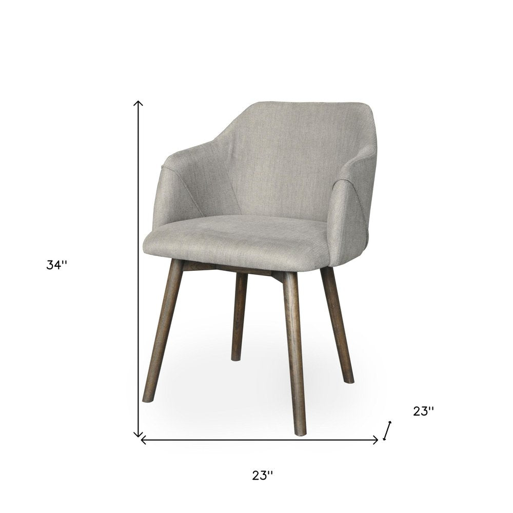 Soren 34" Gray Fabric Dining Arm Chair with Brown Wood Legs