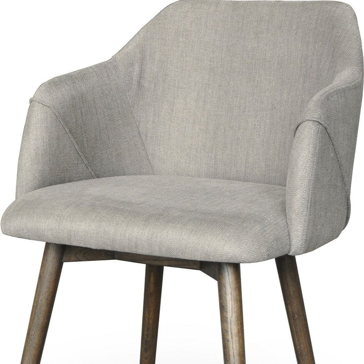 Soren 34" Gray Fabric Dining Arm Chair with Brown Wood Legs