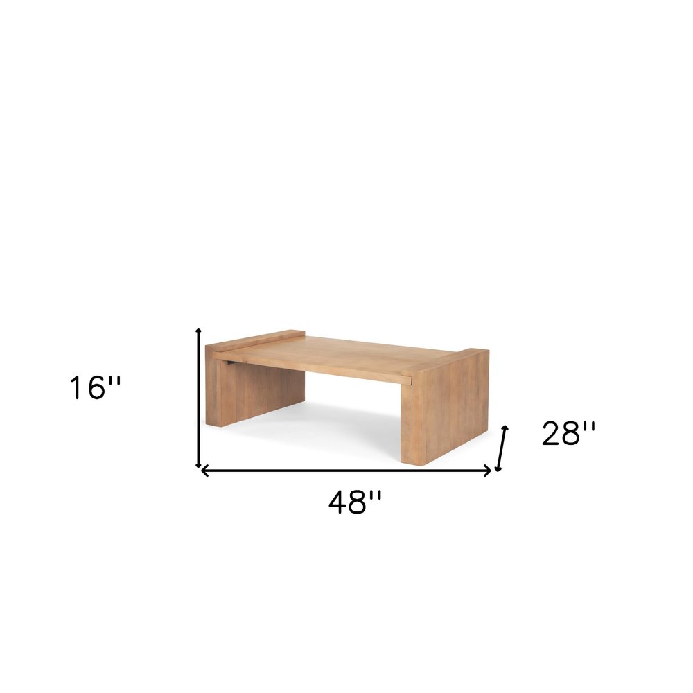 48-Inch Natural Solid Wood Rectangular Sled Base Coffee Table