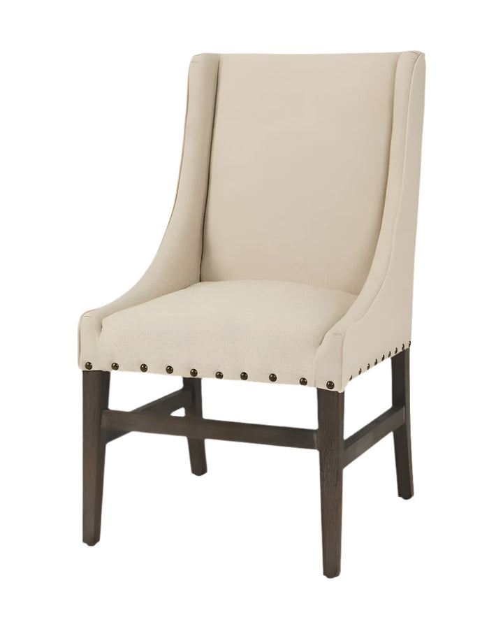 Camille 39.5" Cream Linen Dining Side Chair with Brown Washed Wood Legs