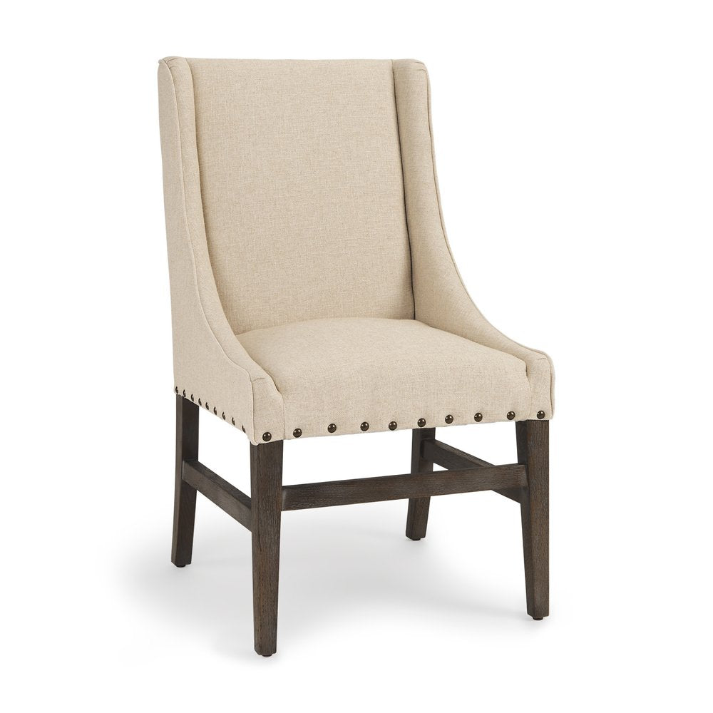 Camille 39.5" Cream Linen Dining Side Chair with Brown Washed Wood Legs