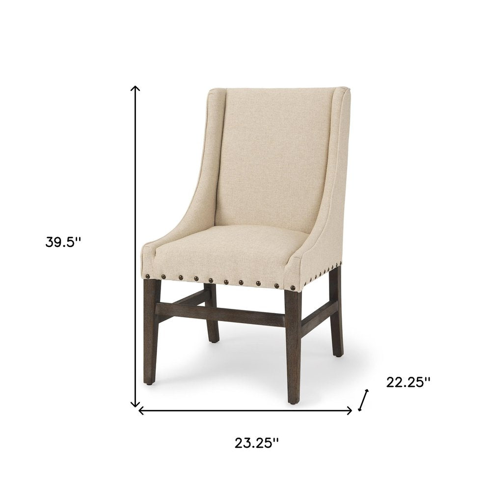 Camille 39.5" Cream Linen Dining Side Chair with Brown Washed Wood Legs