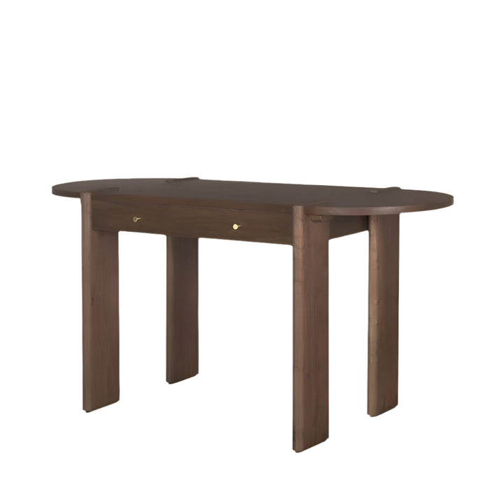 Brielle 59" Dark Brown Solid Elm Oval Writing Desk with Drawer