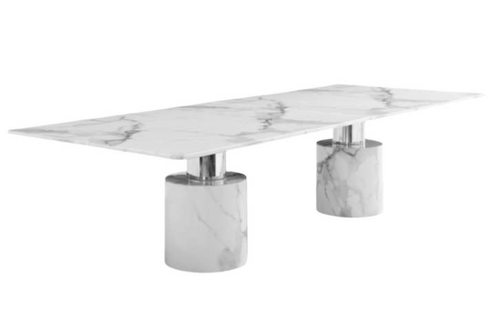 Valencienne 180" White Marble Double Pedestal Dining Table