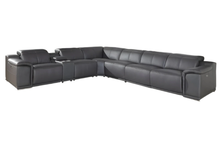 Ravello Gray Italian Leather 7-Piece U-Shaped Power Reclining Sectional with Console