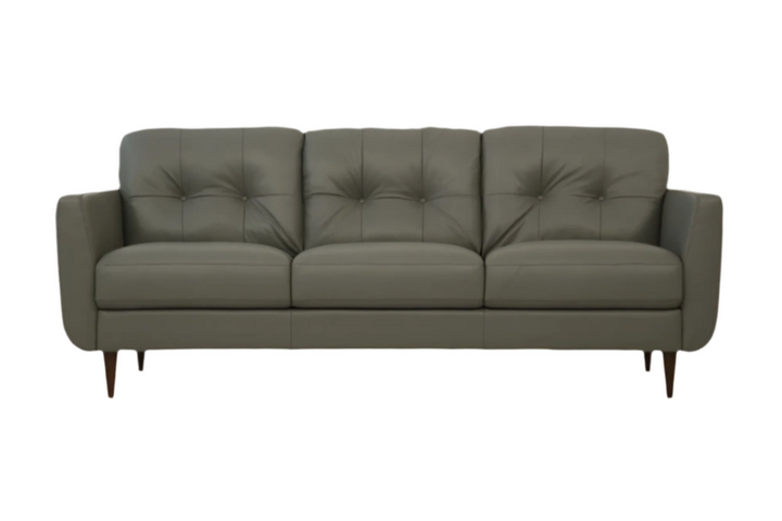 Winslow 83" Green Leather Tufted Sofa with Black Legs